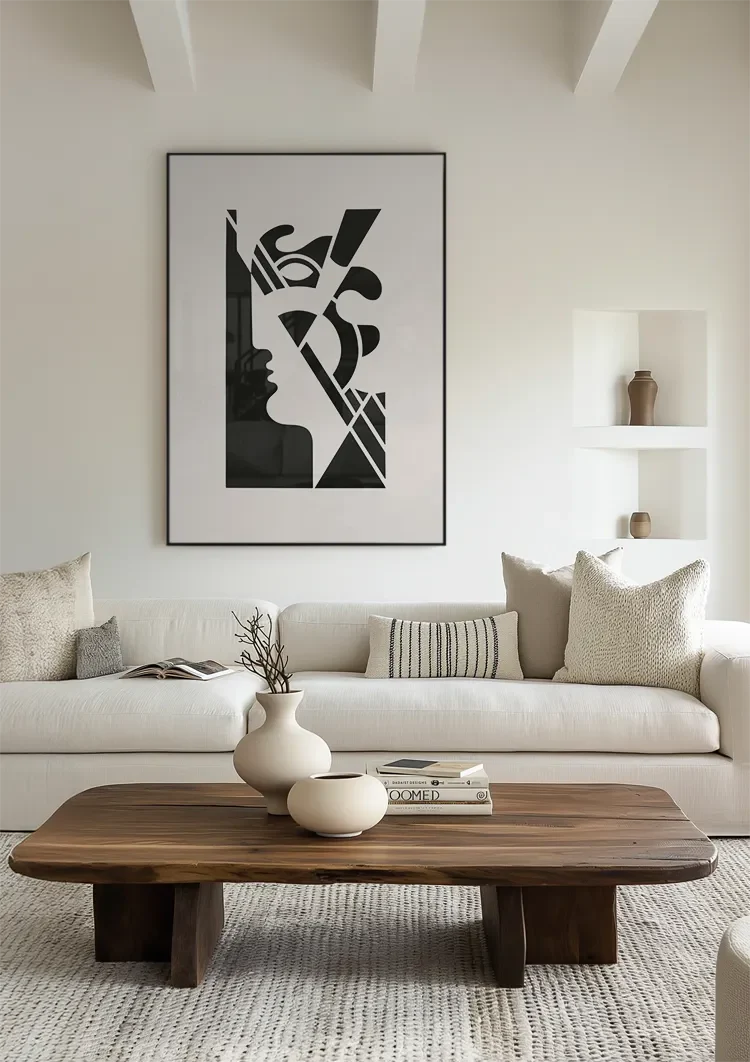 Abstract Portret Geometrische Vormen Zwart Wit Art Deco Stijl Schilderij