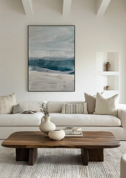Strand Kust Golven Blauw Zand Impressionistisch Abstract Zee Schilderij