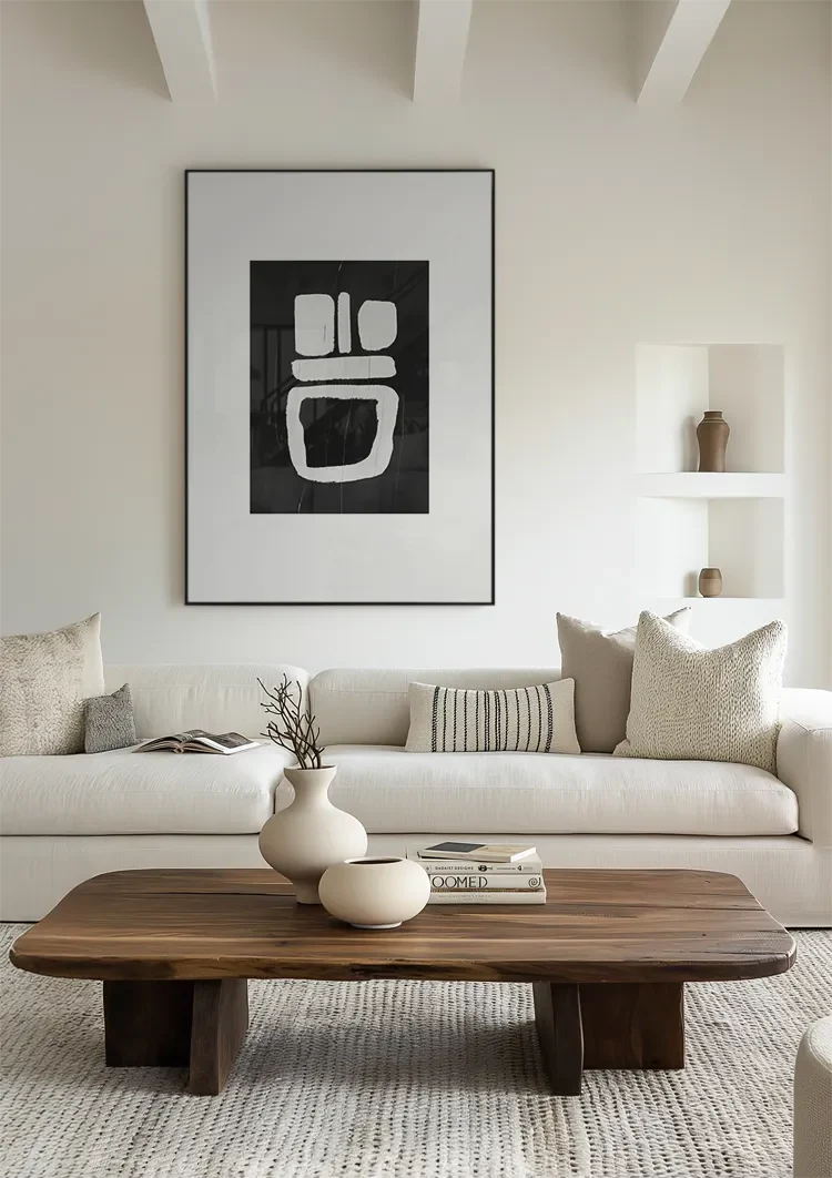 Weiße geometrische Formen, schwarzes, minimalistisches, abstraktes Kunstgemälde
