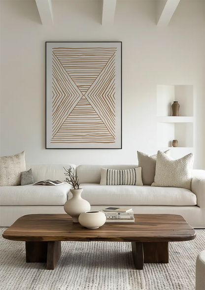 Horizontale Vertikale Linien Gold Beige Geometrisch Minimalistisch Kunst Gemälde