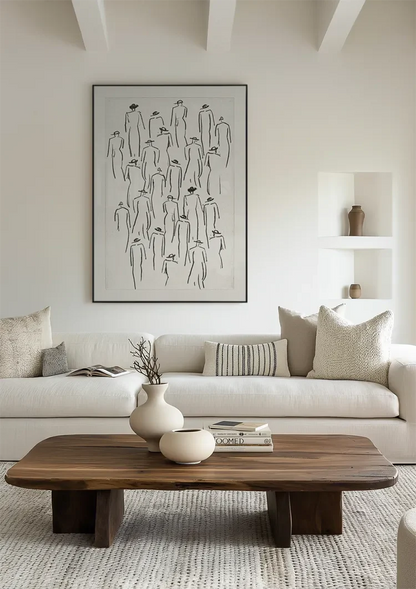 Menschenmenge mit Hüten Strichzeichnung Minimalistisch Schwarz-Weiß Menschen Kunst Malerei