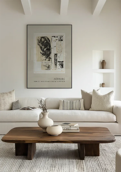 Abstrakt-Expressionistisches Werk mit Text, Beigefarbener Hintergrund, Gemälde