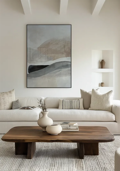 Abstract Wavy Brushstrokes Beige Grey Minimalist Painting