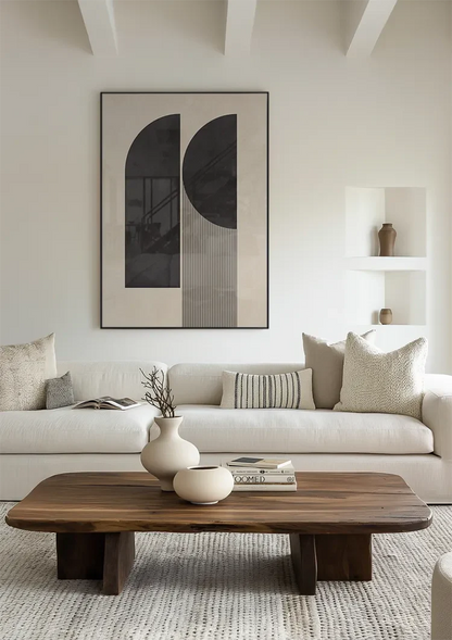 Moderne Abstrakte Geometrische Formen Schwarz Beige Grau Minimalistische Malerei