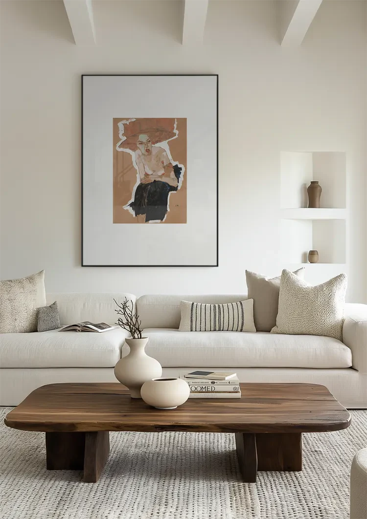 Abstracte Vrouw Met Hoed Oranje Expressief Portret Schilderij