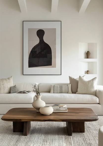 Schwarze Bauernfigur Silhouette Beiger Hintergrund Grafisches Minimalistisches Gemälde