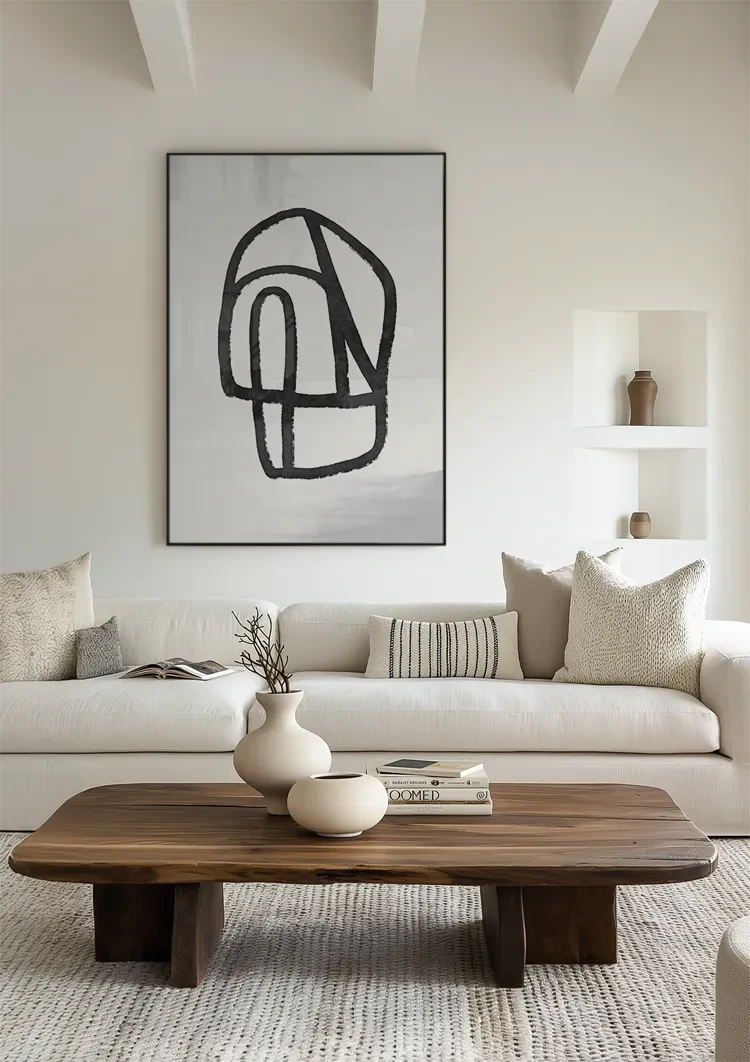Abstrakte schwarze Pinselstrich-Illustration Figur Weiß Minimalistisches Gemälde