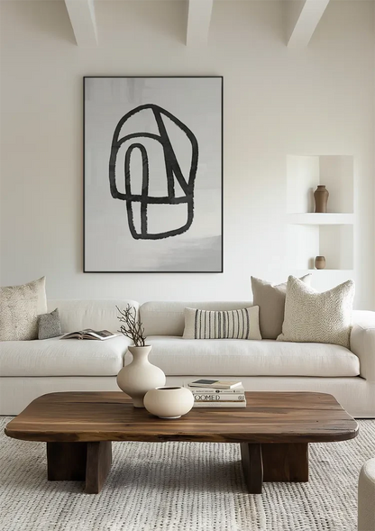 Abstrakte schwarze Pinselstrich-Illustration Figur Weiß Minimalistisches Gemälde