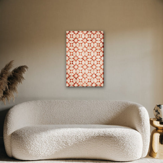 Achtpuntige ster mozaiek canvas schilderij aan de muur boven de bank in de woonkamer