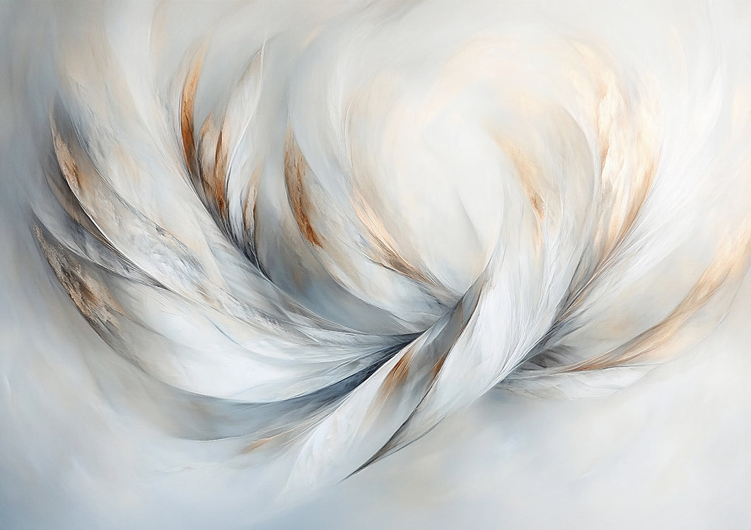 Abstract Wings Feathers White Gray Gold Elegant Painting
