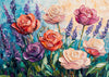Kleurrijke Rozen en Lavendel Impressionistisch Bloementuin Schilderij