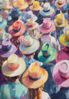 Kleurrijke Hoedenmenigte Bovenaanzicht Impressionistisch Feestelijk Schilderij