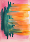 Abstrakt Vertikale Pinselstriche Blaugrün Orange Rosa Expressives Modernes Gemälde