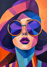 Kolorowa, geometryczna twarz, okulary przeciwsłoneczne, bluza z kapturem, nowoczesny obraz na płótnie Pop Art