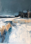 Winter Landscape Snow Dark Blue Expressionist Painting