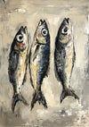 Drie Vissen Klassiek Stillleven Aardtinten Abstract Schilderij