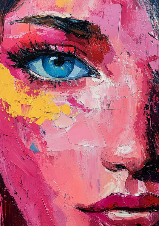 Vrouw met blauw oog canvas schilderij in abstract expressionistische stijl