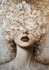 Woman with White Flowers Golden Accents Elegant Portrait Painting