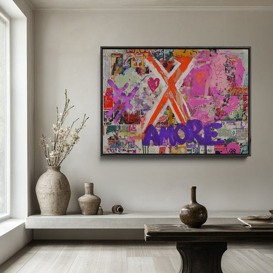 Amore collage canvas schilderij aan de muur in de hal