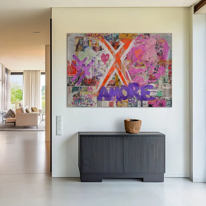 Love Hearts Pop Art Collage Colorful Painting