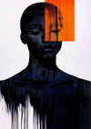 Donker Abstract Menselijk Silhouet Oranje Geometrisch Vlak Modern Schilderij