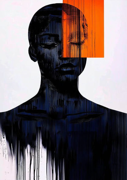Donker Abstract Menselijk Silhouet Oranje Geometrisch Vlak Modern Schilderij