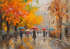 Herbst Stadtstraße Menschen Regenschirm Orange Bäume Impressionistisches Gemälde