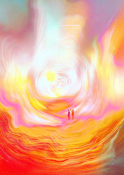 Two Figures Light Portal Orange Red Spiritual Abstract Painting