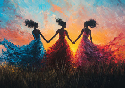 Three Women at Sunset Canvas Print Wall Art