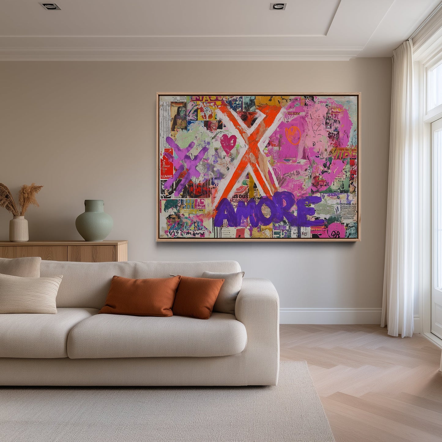 Love Hearts Pop Art Collage Colorful Painting