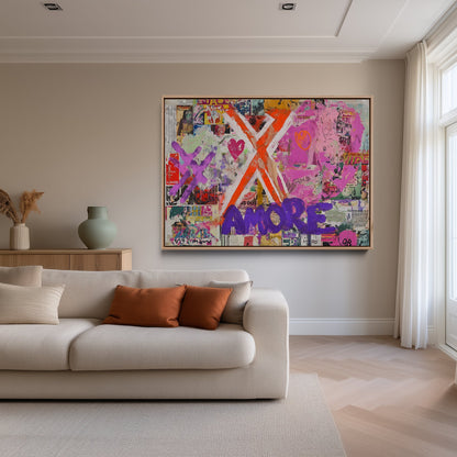 Love Hearts Pop Art Collage Colorful Painting