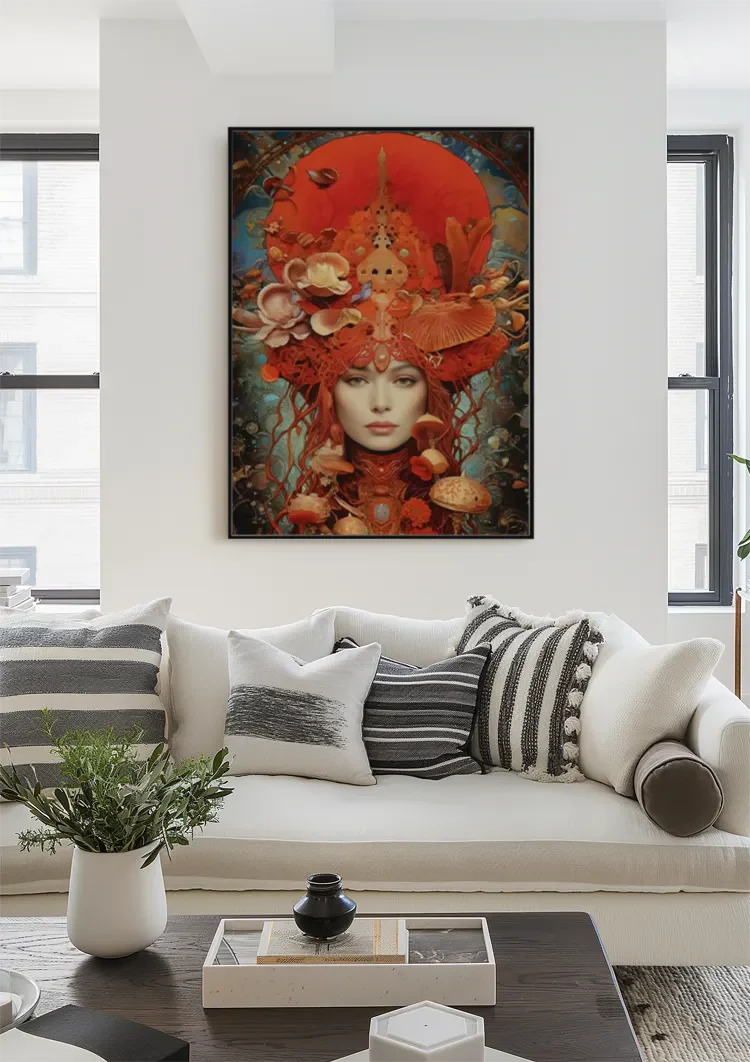 Mushroom Queen Red Regalia Fantasy Woman Portrait Painting