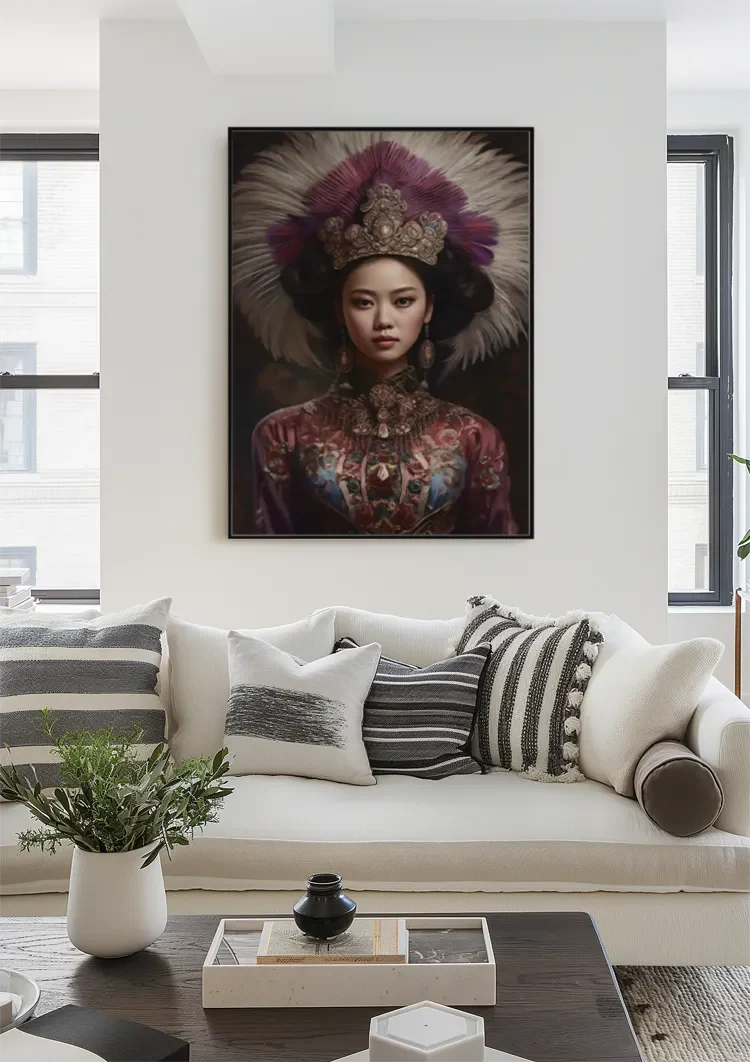 Royal Headdress Feather Jewelry Traditional Costume Portrait Painting