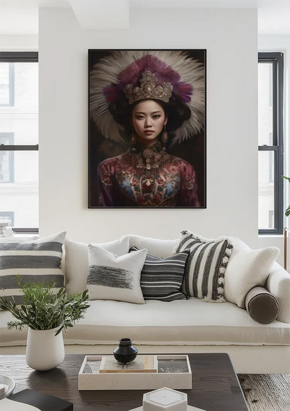 Royal Headdress Feather Jewelry Traditional Costume Portrait Painting