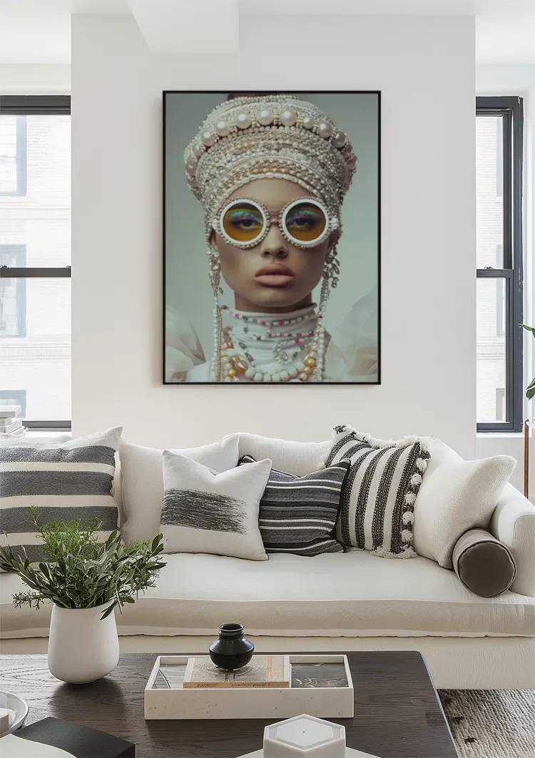 Glamorous Woman With Pearls Sunglasses Extravagant Portrait Painting
