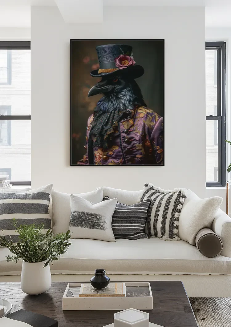 Raven In Royal Costume Top Hat Red Rose Portrait Painting