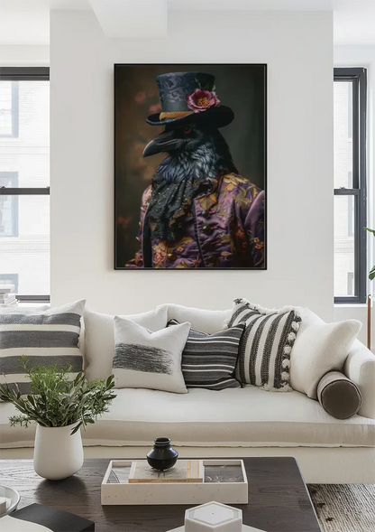 Raven In Royal Costume Top Hat Red Rose Portrait Painting