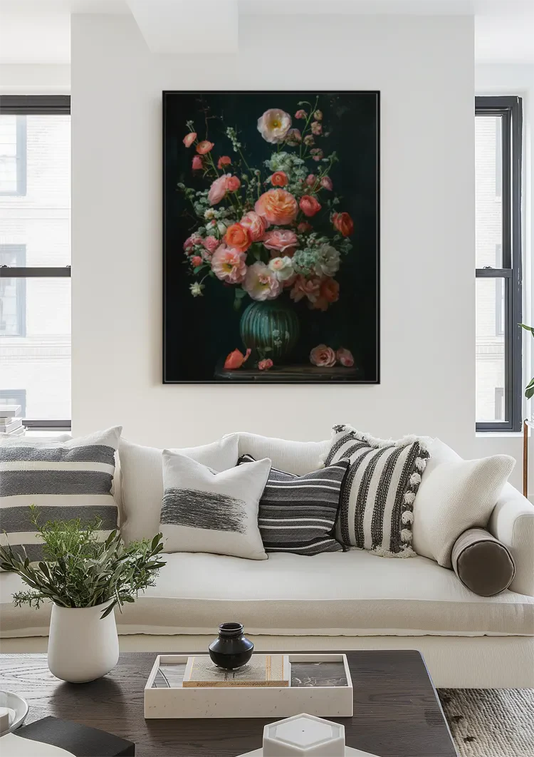 Klassisches Blumenstillleben Rosa Rosen Dunkler Hintergrund Gemälde