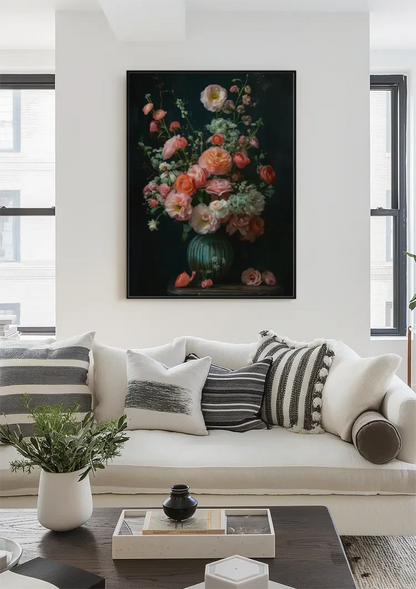 Klassisches Blumenstillleben Rosa Rosen Dunkler Hintergrund Gemälde
