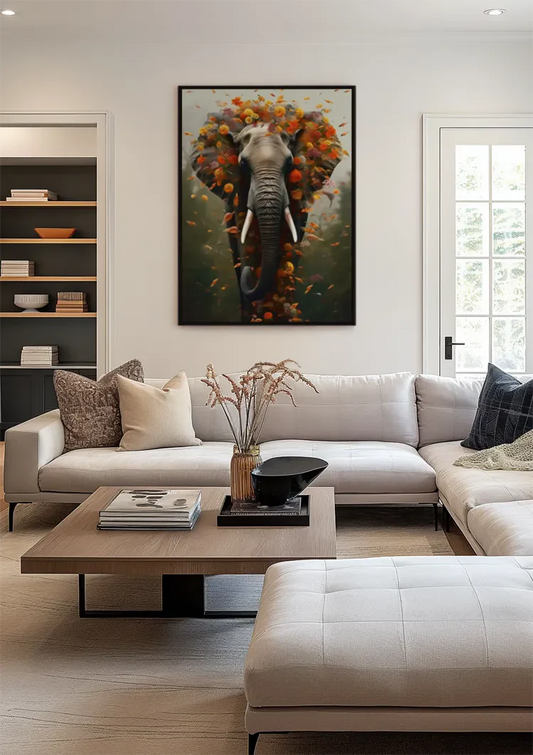 Surreale olifant canvas schilderij aan de muur in de hal