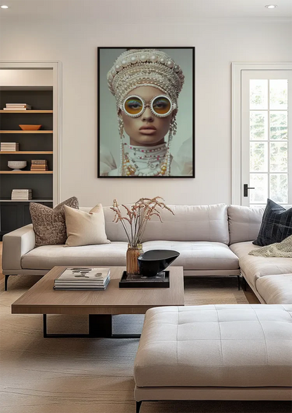 Glamorous Woman With Pearls Sunglasses Extravagant Portrait Painting