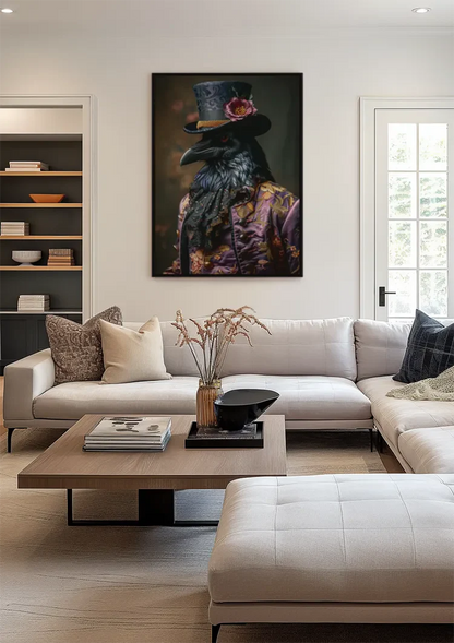 Raven In Royal Costume Top Hat Red Rose Portrait Painting