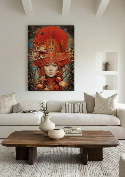 Mushroom Queen Red Regalia Fantasy Woman Portrait Painting