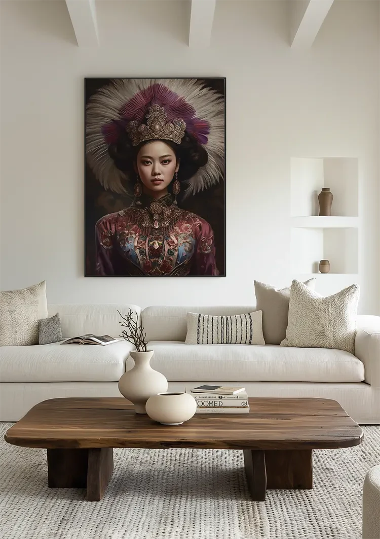 Royal Headdress Feather Jewelry Traditional Costume Portrait Painting