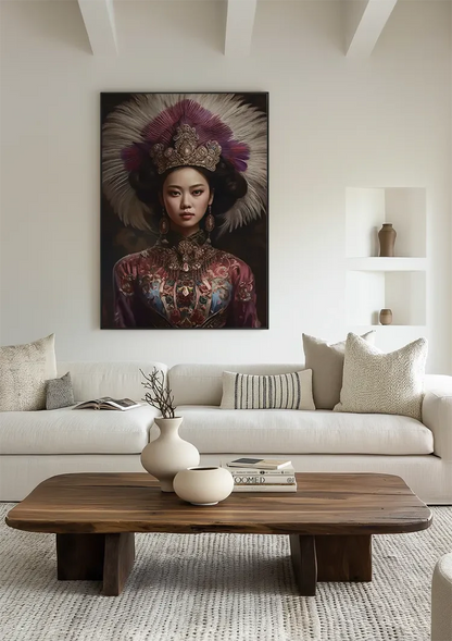 Royal Headdress Feather Jewelry Traditional Costume Portrait Painting