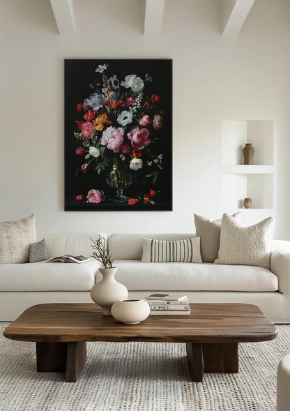 Rosen Pfingstrosen und Anemonen Glasvase Dunkler Hintergrund Gemälde