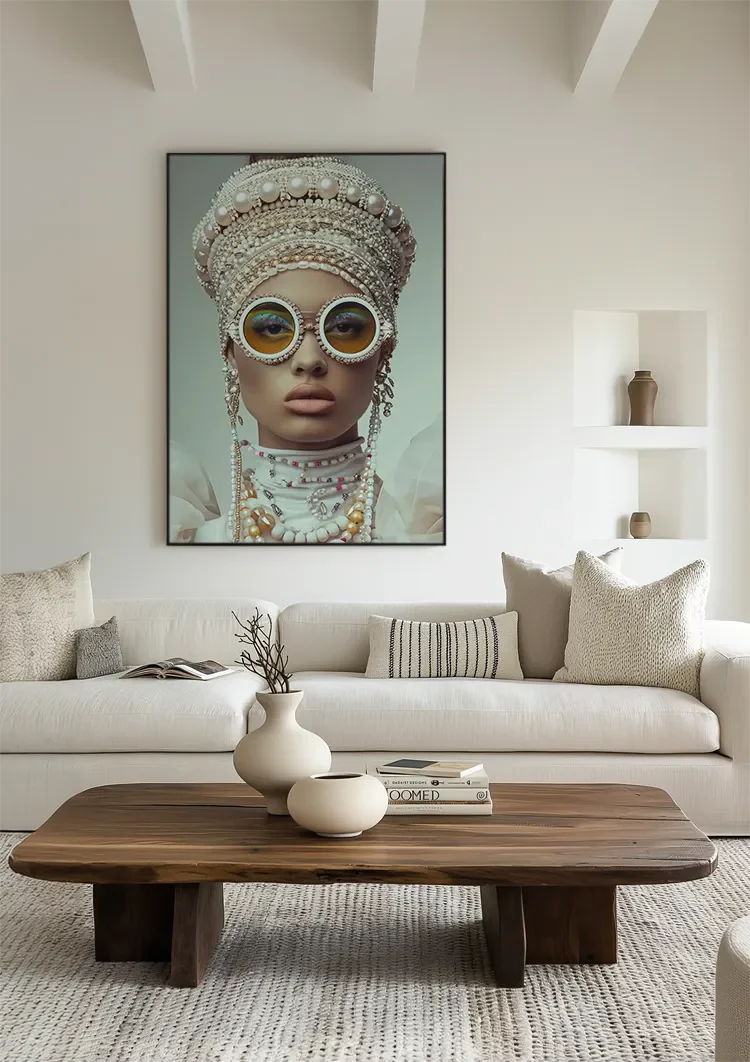 Glamorous Woman With Pearls Sunglasses Extravagant Portrait Painting