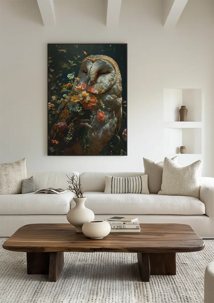 Kerkuil Met Kleurrijke Bloemen Boeket Botanische Sfeer Schilderij