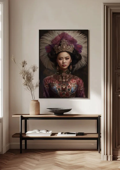 Royal Headdress Feather Jewelry Traditional Costume Portrait Painting