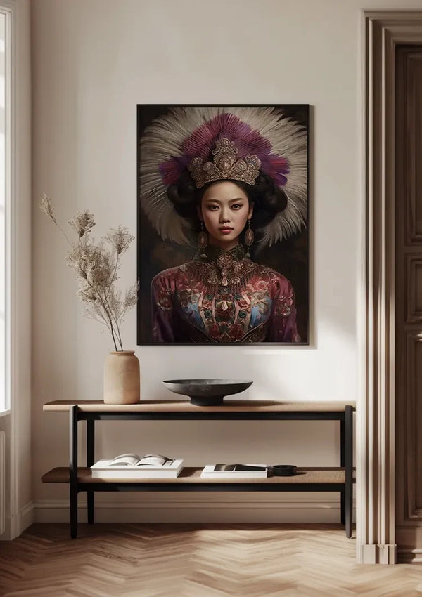 Royal Headdress Feather Jewelry Traditional Costume Portrait Painting